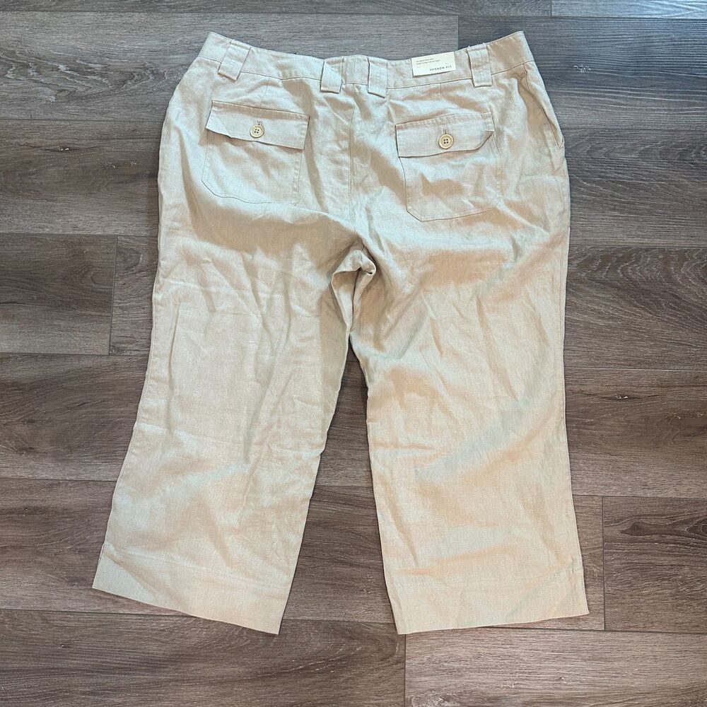 NWT Women Beige 100% Linen Capris Crop Pants Vashon Fit Extra Button Size 18W